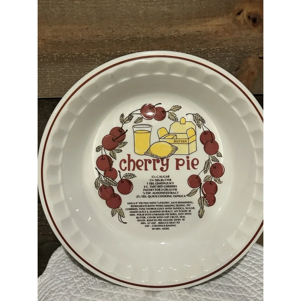 VTG Cherry Pie Dish With Printed Recipe‎ Hankook Super Strong